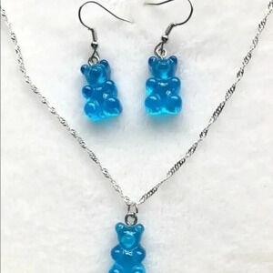 Blue Gummy Bear 925 Earring Necklace Set NWT